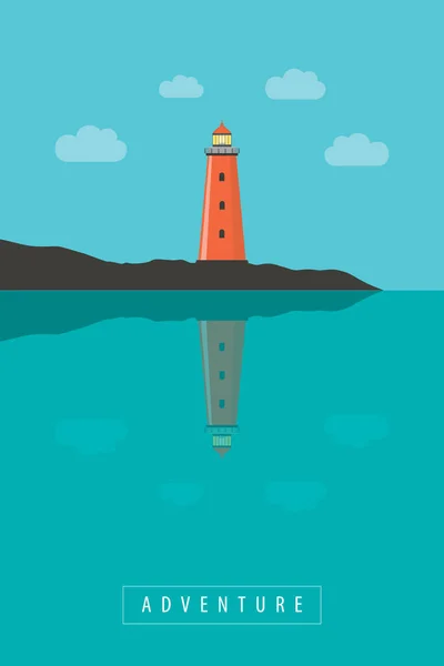 大海边的蓝色海景探险灯塔 — 图库矢量图片