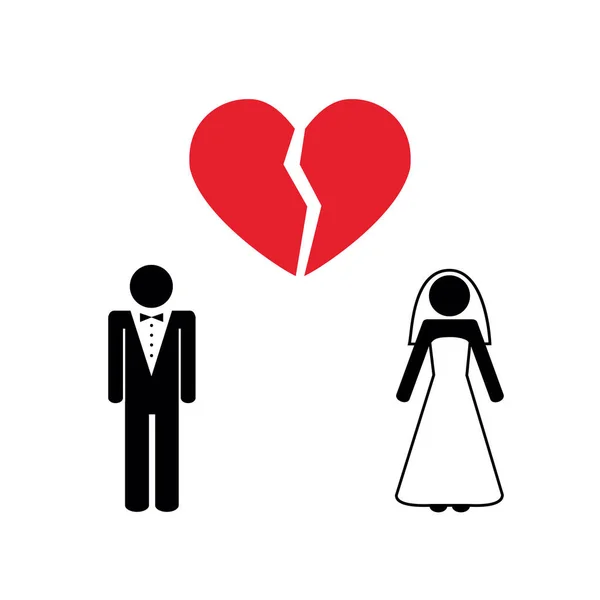 Separación pictograma de divorcio info gráfico con el icono del corazón roto — Vector de stock