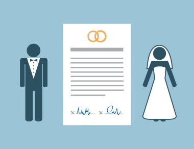 marriage contract info graphic with married couple pictogram