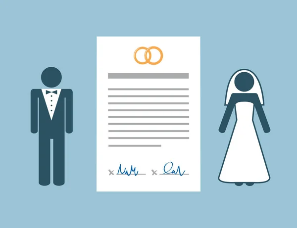 Contrato de matrimonio info gráfico con pareja casada pictograma — Archivo Imágenes Vectoriales