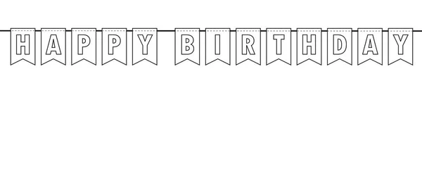 Happy birthday party flags banner outline for coloring book — Image vectorielle