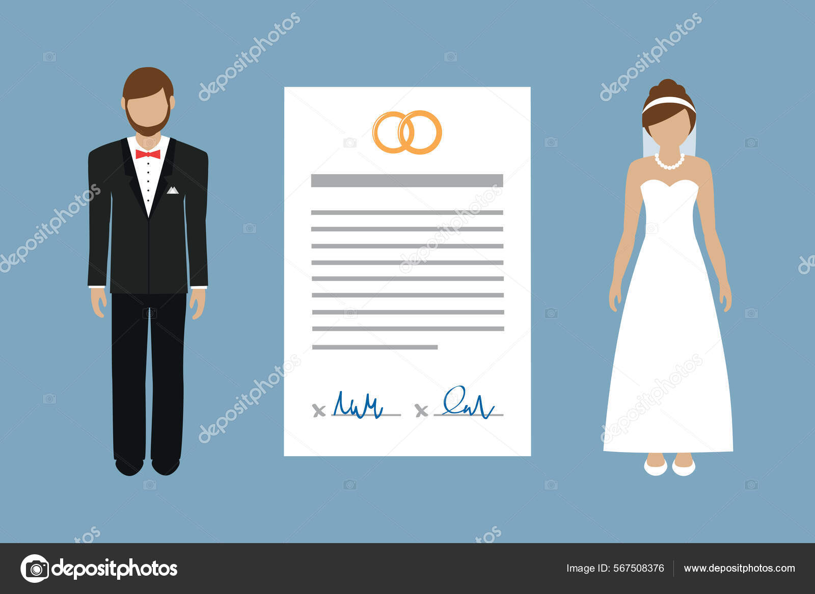 Image vectorielle Contrat de mariage info graphique avec couple marié  pictogramme par ©krissikunterbunt - 567508376, image size:1600x1167