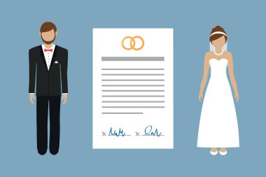 marriage contract info graphic with married couple pictogram