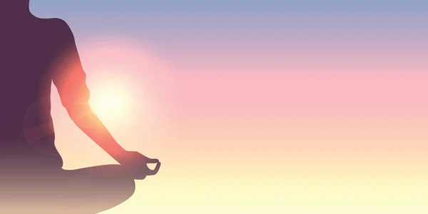 Yoga pacífico mediación persona en soleado brillante fondo — Vector de stock