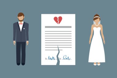 separation divorce pictogram info graphic with torn marriage contract