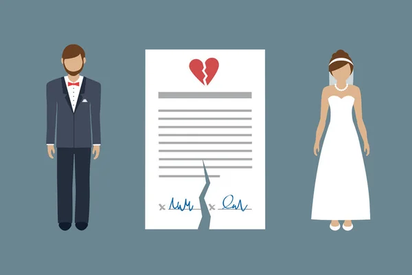 Χωρισμός εικονόγραμμα διαζύγιο πληροφορίες γραφικό με σκισμένο γαμήλιο συμβόλαιο — Διανυσματικό Αρχείο