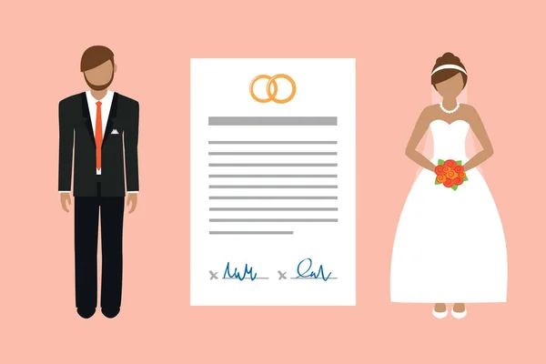 Casamento informações do contrato gráfico com casal pictograma —  Vetores de Stock