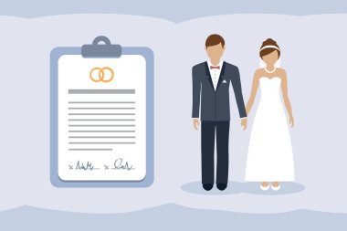 marriage contract info graphic with married couple pictogram