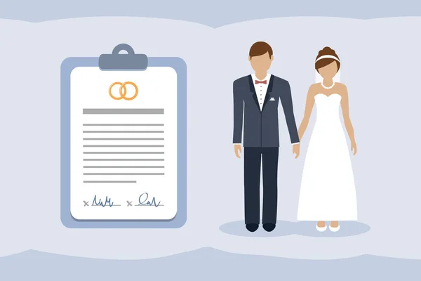 Marriage contract info graphic with married couple pictogram — стоковый вектор