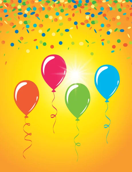 Fundo ensolarado com balões coloridos e confete — Vetor de Stock