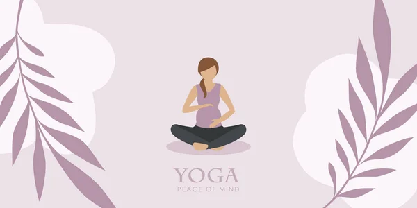 Meditasyon yapan hamile yogacı kız avuç içi izinli poz veriyor. — Stok Vektör