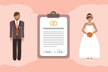 marriage contract info graphic with married couple pictogram