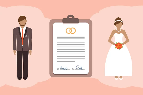 Contrato de matrimonio info gráfico con pareja casada pictograma — Vector de stock