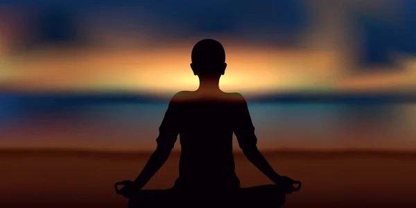 Mediating person on the beach at sunset — Vector de stock