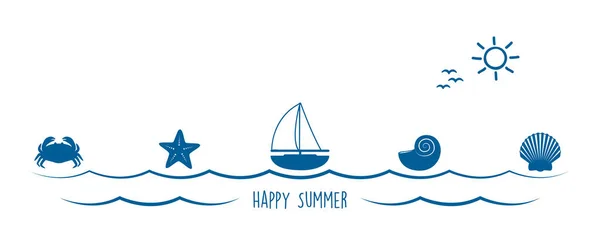Summer holiday marine design banner sea boat shell starfish ancher — Vector de stock
