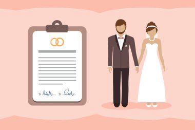 marriage contract info graphic with married couple pictogram vector illustration EPS10