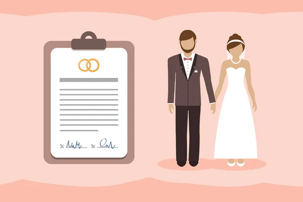 婚姻契约信息图表与已婚夫妇象形文字矢量图 — 图库矢量图片