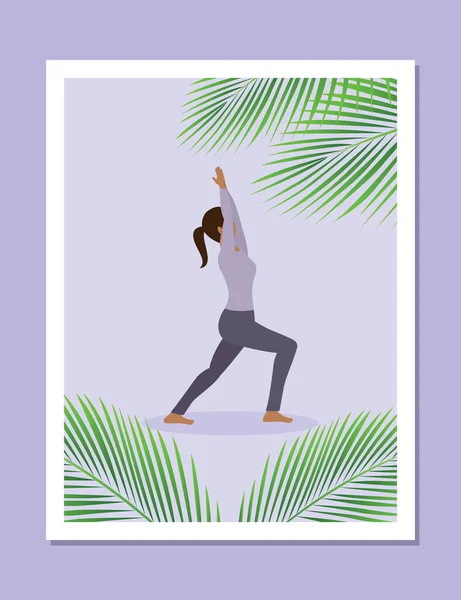 Yoga Girl Meditation Pose Palm Background Vector Illustration Eps10 — Stockvector