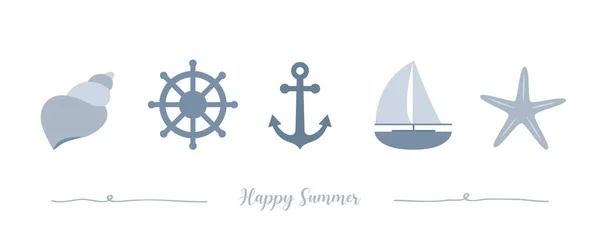 Happy Summer Holiday Banner Design Met Zeilboot Schelp Anker Illustratie — Stockvector