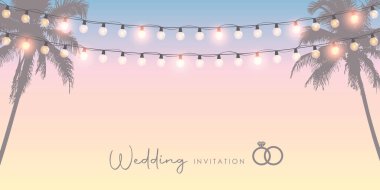 Palmiye ağacı ve peri ışıkları vektör illüstrasyonlu tropikal tasarım EPS10