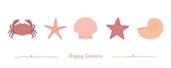 Happy Summer Holiday Banner Design Mussel Crab Starfish Illustration Eps10 — Stock Vector