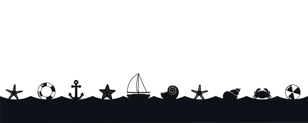 Summer Holiday Marine Design Banner Sea Boat Shell Starfish Ancher —  Vetores de Stock