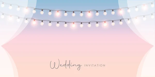 Πρόσκληση Γάμου Σχεδιασμός Μπλε Ουρανό Και Νεράιδα Φώτα Διάνυσμα Εικονογράφηση — Διανυσματικό Αρχείο