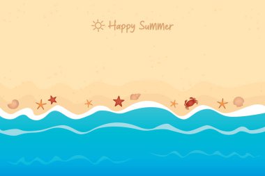 Deniz yıldızı yengeci ve kabuk vektör illüstrasyonu EPS10 ile plajda yaz tatili