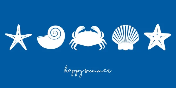 Happy Summer Holiday Design Banner Sea Shell Starfish Vector Illustration — Stock Vector