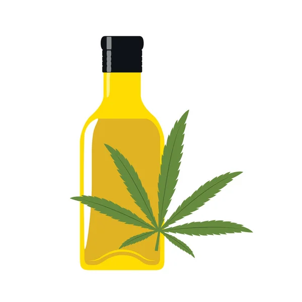 大麻油マリファナの葉と白ベクトルイラスト上のボトルのアイソアデット Eps10 — ストックベクタ