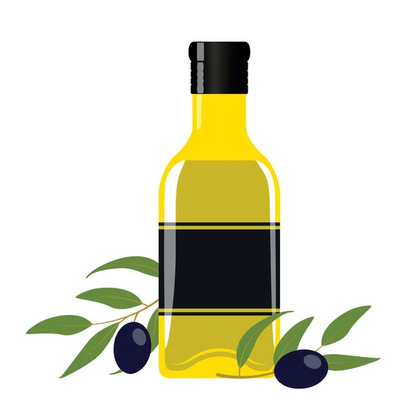 Olivenöl Glasflasche Mit Olivenstrauch Isoliert Auf Weißem Vektor Illustration Eps10 — Stockvektor