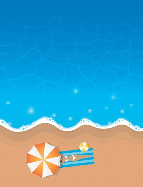 Дівчина Під Парасолькою Красивому Пляжі Літній День Фону Векторні Ілюстрації — стоковий вектор