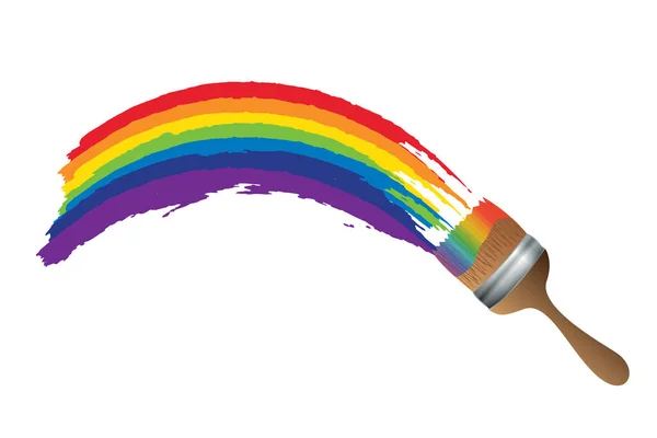 Acuarela Pintura Arco Iris Con Pincel Aislado Sobre Fondo Blanco — Vector de stock