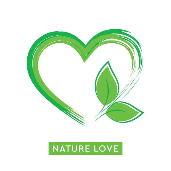Green Leaf Heart Nature Love Graphic Isolated White Background Vector — ストックベクタ