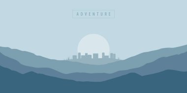 mavi dağ şehri manzara vektör seyahat arkaplan illüstrasyonu EPS10