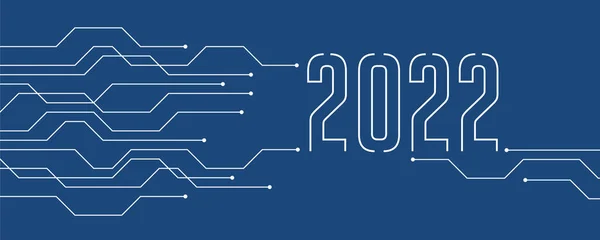 Spanduk Teknologi Biru 2022 Papan Sirkuit Elektronik Gambar Vektor Digital - Stok Vektor