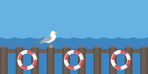 Travel Marine Design Lifebuoy Sea Gull Ocean Vector Illustration Eps10 — Stockvector