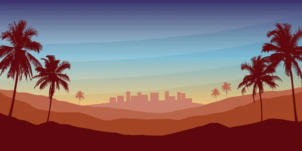 Mountain Desert City Landscape Vector Travel Background Illustration Eps10 — ストックベクタ