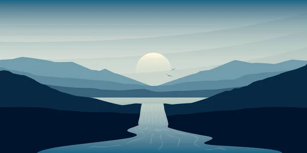 Beautiful Waterfall Landscape River Mountain View Sunset Vector Illustration Eps10 — Διανυσματικό Αρχείο