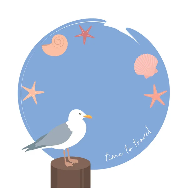 Happy Summer Holiday Design Sea Gull Shell Anchor Vector Illustration — Stockvector