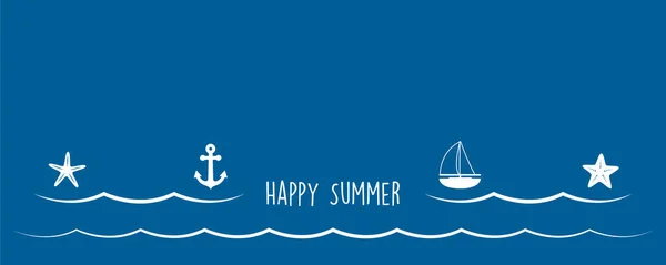 Summer Holiday Marine Design Banner Sea Boat Shell Starfish Ancher — Image vectorielle