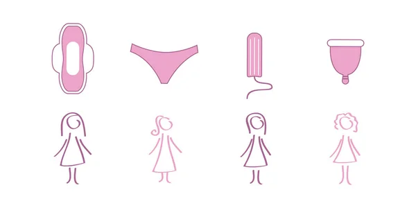 Female Hygiene Products Menstruation Woman Yoga Pose Vector Illustration Eps10 — 图库矢量图片