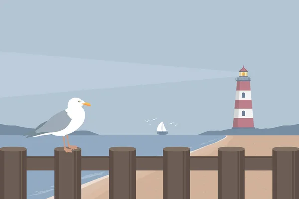 Travel Marine Design Lighthouse Sea Gull Ocean Vector Illustration Eps10 — Archivo Imágenes Vectoriales