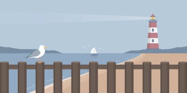 travel marine design lighthouse and sea gull by the ocean vector illustration EPS10