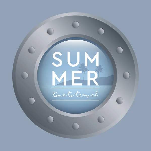 Porthole Tropical Seascape View Marine Summer Holiday Design Vector Illustration — Vettoriale Stock