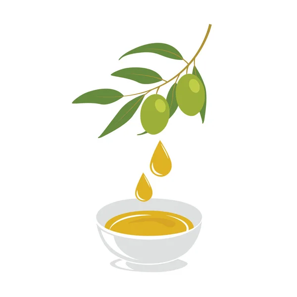 Olive Oil Drop Olive Shrub Healthy Food Isolated White Vector — Vetor de Stock