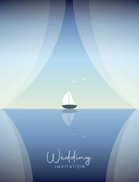 Invito Matrimonio Paesaggio Marino Barca Vela Tramonto Vettoriale Illustrazione Eps10 — Vettoriale Stock