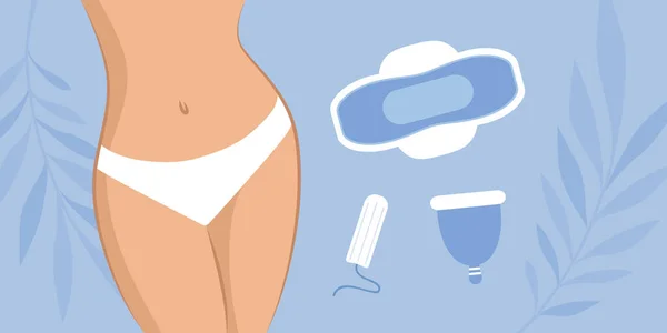 Set Female Hygiene Products Menstruation Woman Body Vector Illustration Eps10 — Stockvector