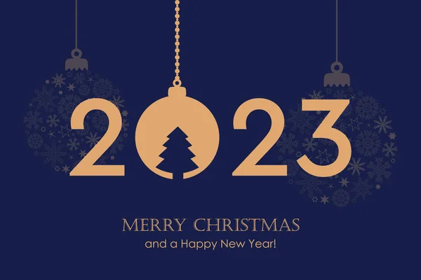 Happy New Year 2023 Typography Hanging Christmas Ball Vector Illustration — 스톡 벡터