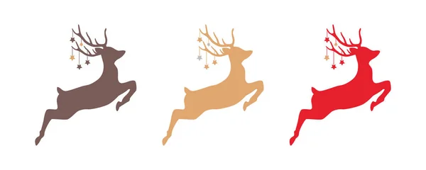 Set Jumping Christmas Deer Stars Isolated White Vector Illustration Eps10 — Stockový vektor